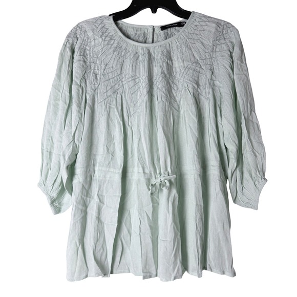 Doe & Rae Tops - Doe & Rae Blouse Women Medium Mint Green Embroidered Peplum Boho 3/4 Sleeve